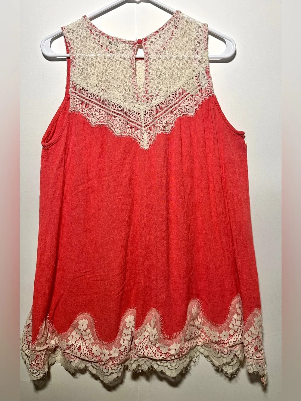 Umgee Coral Pink Lace Yoke Sleeveless mini dress - Picture 5 of 6